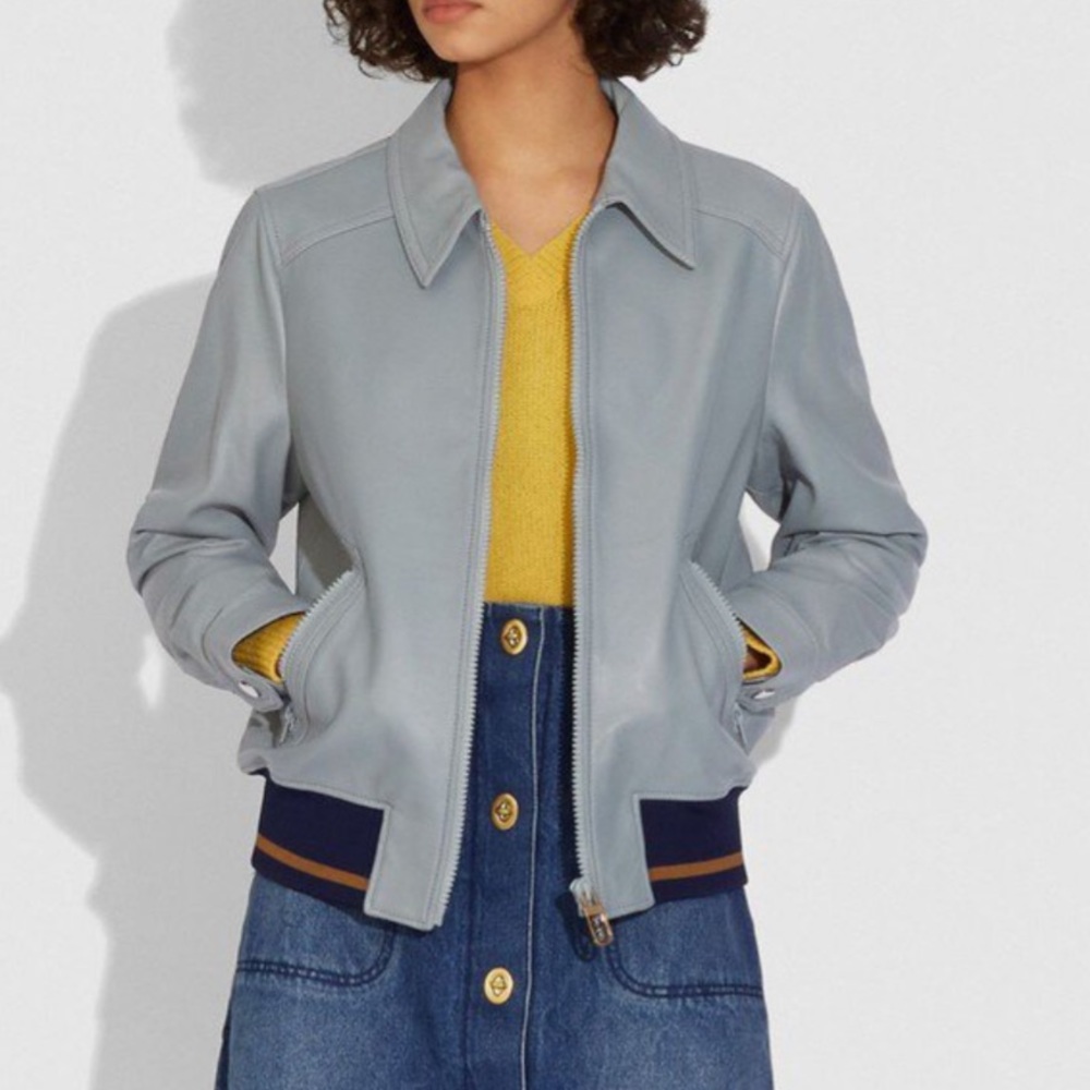 Coach Leather Blouson Jacket With Rib